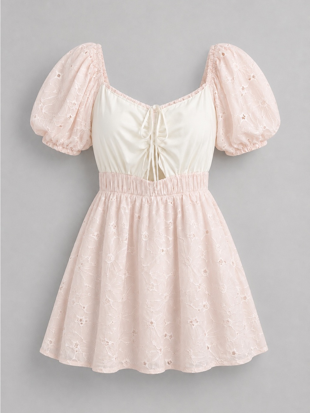 Lulus Blush Pink Eyelet Puff Sleeve Babydoll Mini Dress Small